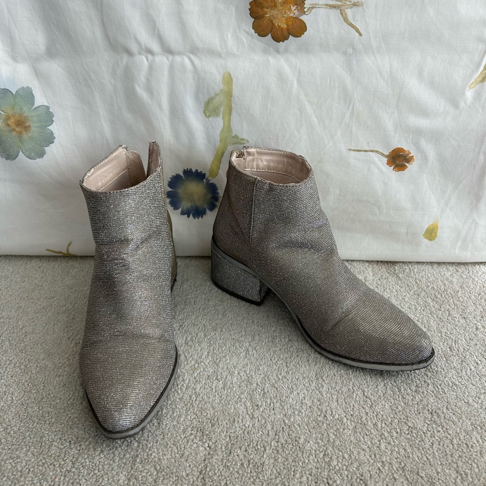 Silver Glitter Ankle Boots Nine City